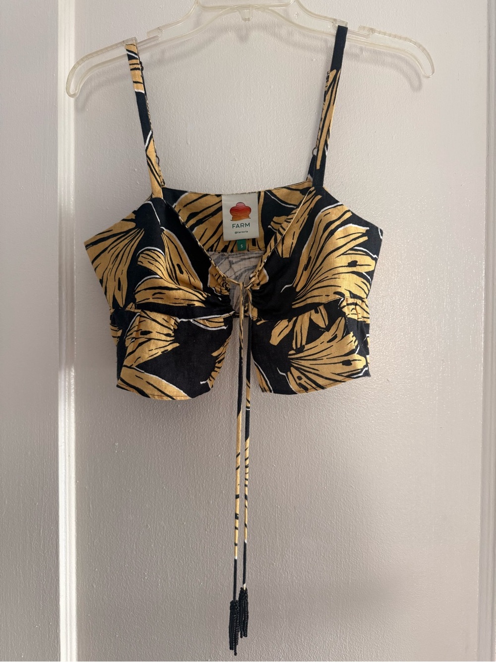 FARM Rio Black and Yellow Floral Crop Top